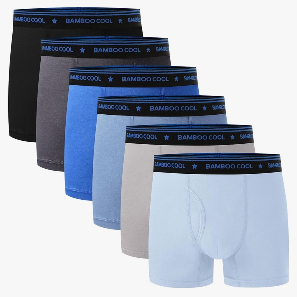 NIP Bamboo Cool Boys Boxer Briefs 6 Pack Moisture Wicking Breathable Underwear M